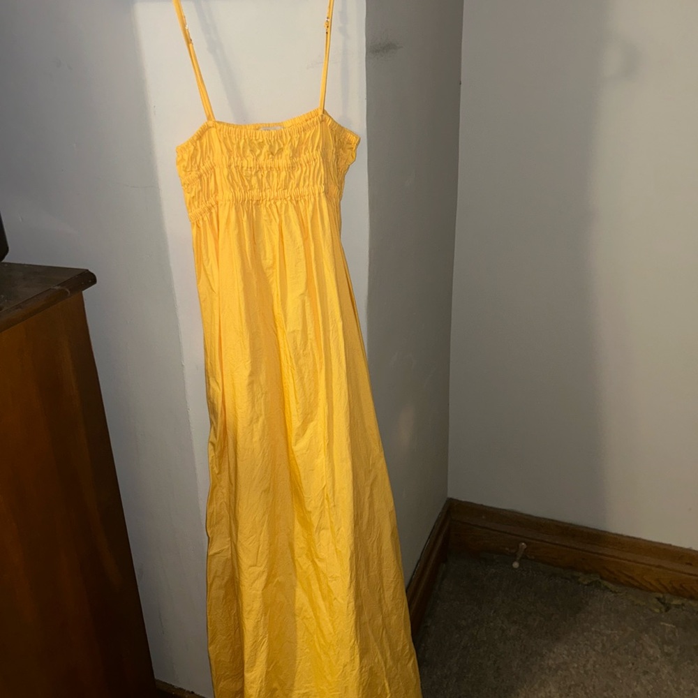 Faithfull The Brand Yellow Ruched Dress